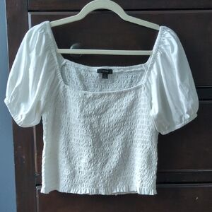 J. Crew Cropped White Puff Sleeve Square Neck Ruched top Size Small NWOT